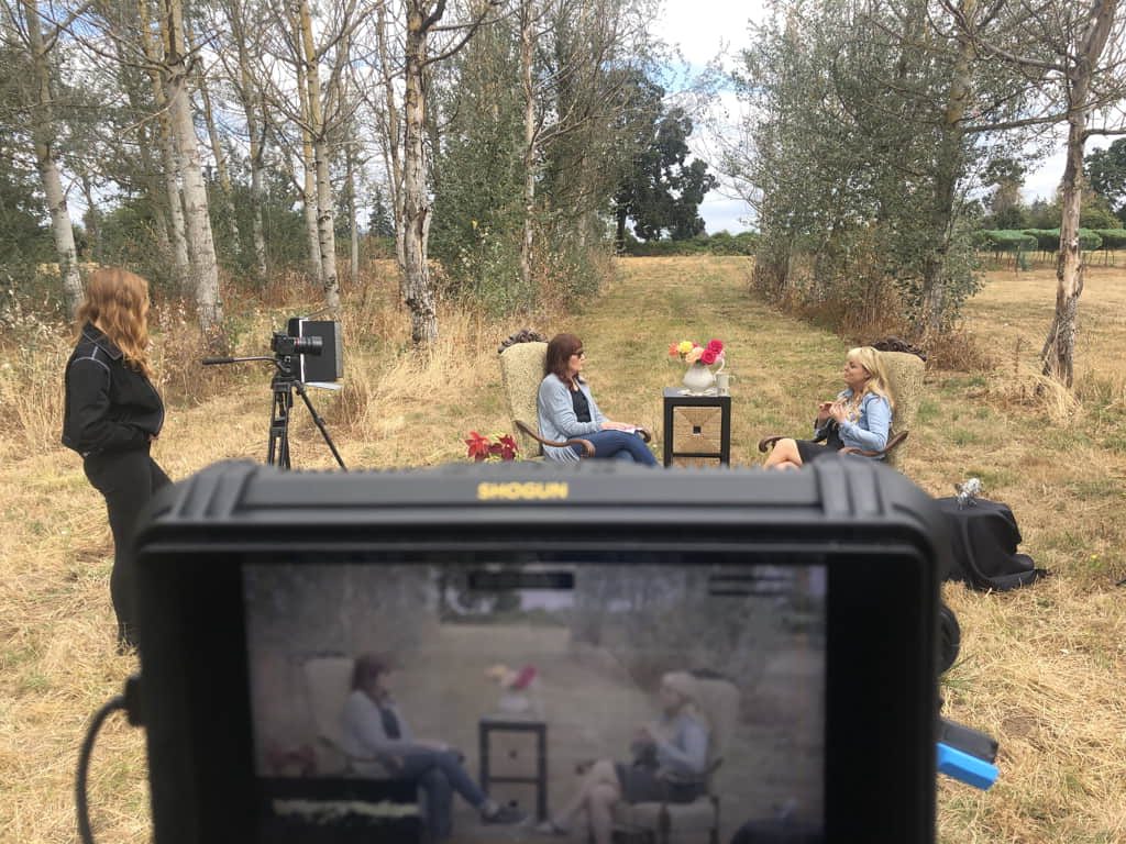 An outdoor set featuring an interview with Debbie Ethell and Lisa Westom for The Elephant in the Room video series.
