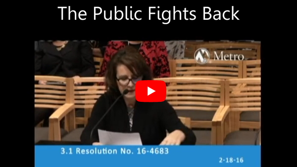 Public testimony at a Portland Metro Council hearing on the Oregon Zoo bond measure showing a citizen speaking at the microphone.