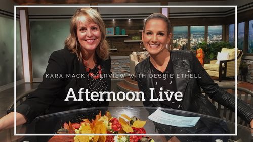 Debbie Ethell on the set of Afternoon Live being interviewed by Kara Mack.